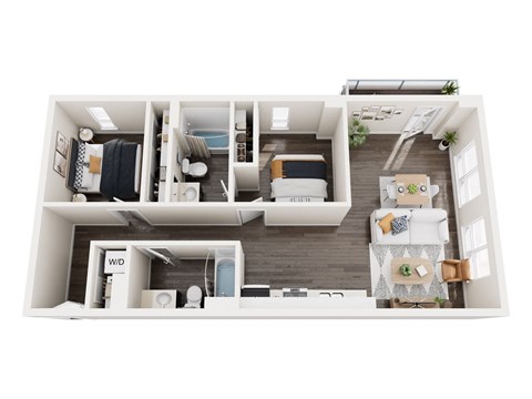 Floor plan for 2 beds, 2 baths, 996 sqft